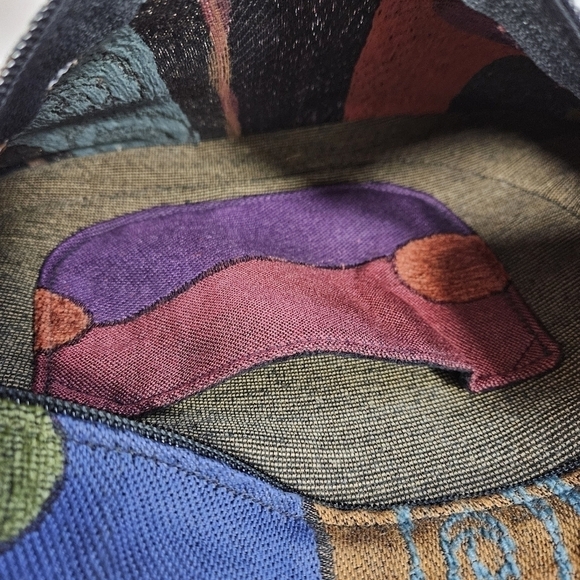 VINTAGE ERDA Colorful Tapestry Leather Trim Saddle Shoulder Bag Boho - Picture 4 of 7